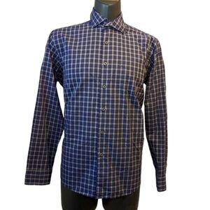 HR2 purple plaid button front shirt large